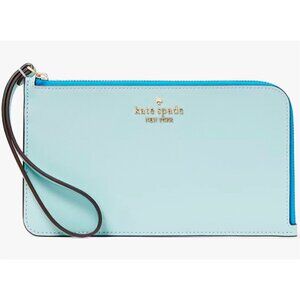 S Kate Spade Lucy Blue Leather L-Zip Wristlet KH765 Wallet NWT $139 Retail